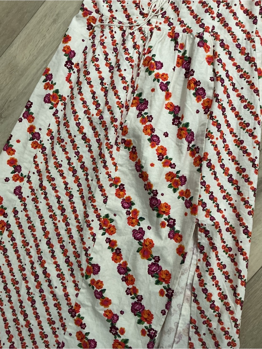 For Love & Lemons Floral Stripe Midi Slip Dress in White with Red & Pink Accents - Picture 4 of 6
